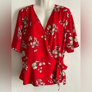 Kaileigh Red Floral Wrap Blouse